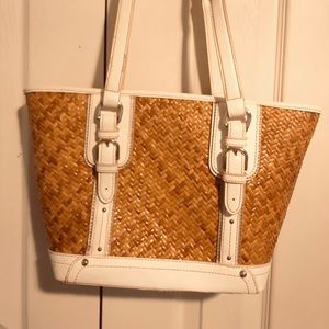 Vintage Aigner White and Straw Handbag